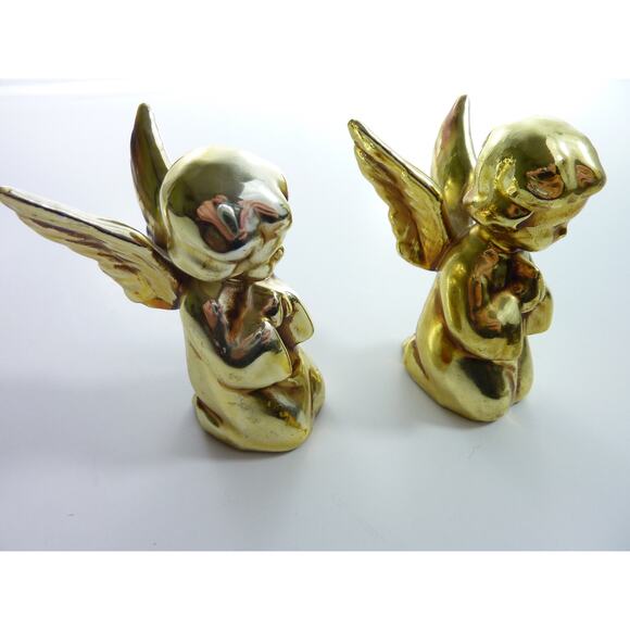 Vintage Gold Luster Ceramic Praying Angels Japan Very Good - Picture 1 of 5